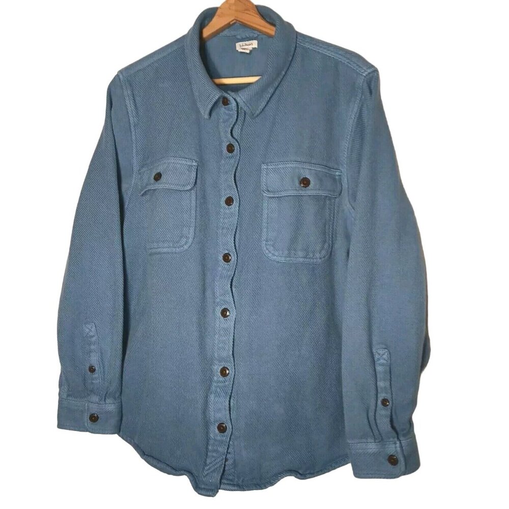 LL Bean 1912 Overshirt Women XL Reg Shirt Jacket Heavyweight Woven Button Blue